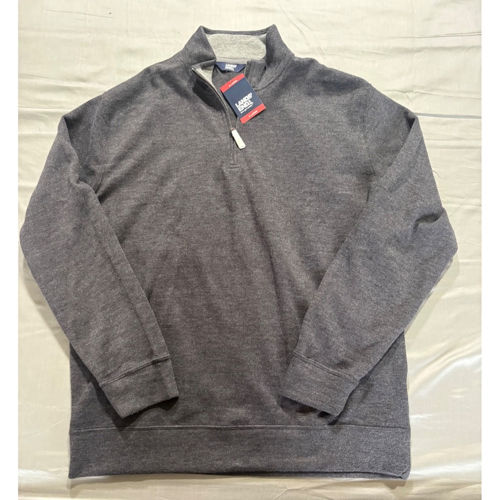 Lands End Mens X-Large Gray Quarter Zip Pullover Sweater NWT Charcoal Heather